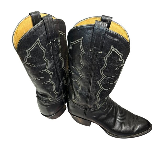Tony Lama Vinatge Men’s Black Leather Western Cowboy Boots Size 9D Style 2964 - Picture 4 of 12